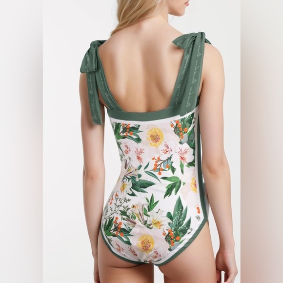 NWT Floral Print Bodysuit with Green Accents - Picture 3 of 7